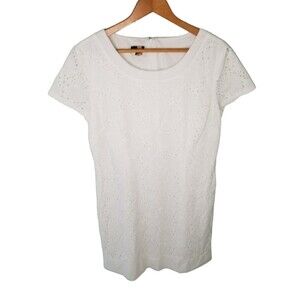 Talbots Dress Women's 16 White Eyelet Short Sleeve Lined Cotton Classic